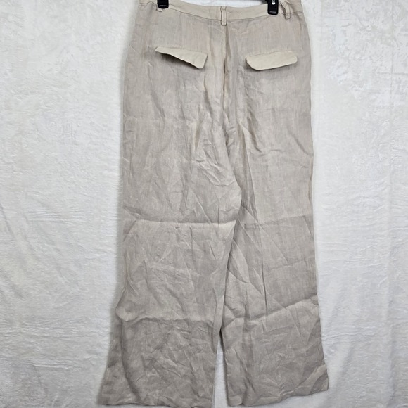 NWT Zara Size Large High Waisted Pleated Wide Leg 100% Linen Pants Sand 8292/500 - Picture 8 of 12